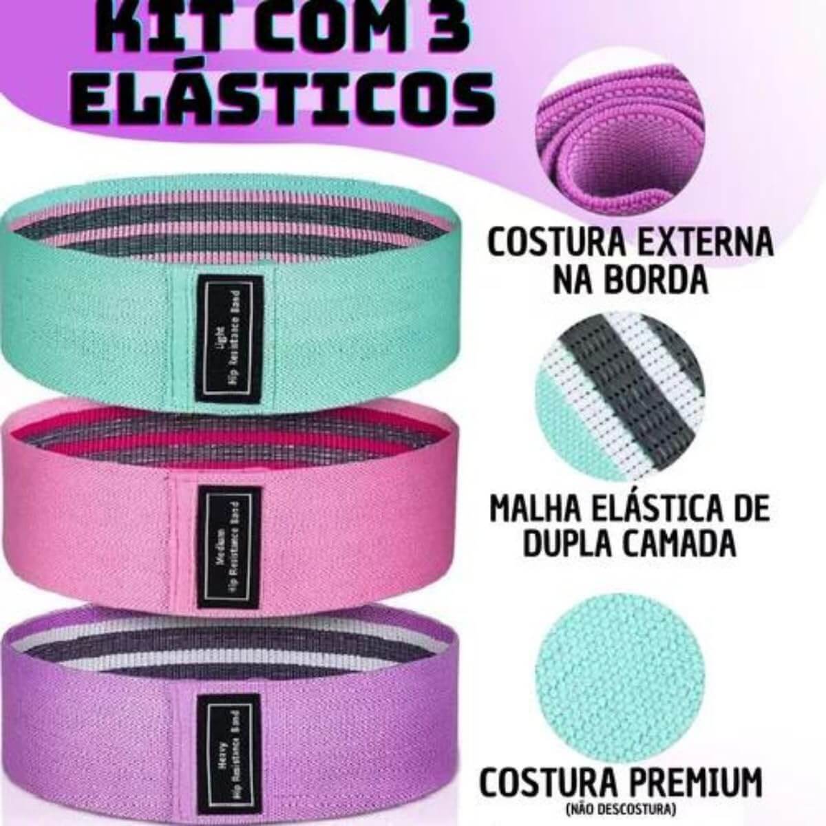 Kit 3 Faixas Elásticas De Exercício